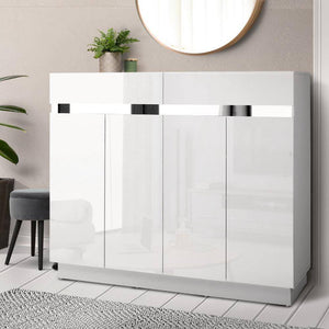 120cm Shoe Cabinet Shoes Storage Rack High Gloss Cupboard White Drawers 24 pairs