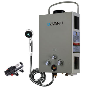 Devanti Portable Gas Water Heater 8L/Min With Pump LPG System Grey