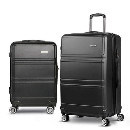 2 Piece Lightweight Hard Suit Case Luggage Black