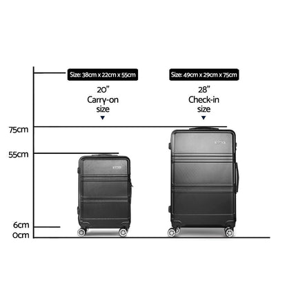 2 Piece Lightweight Hard Suit Case Luggage Black