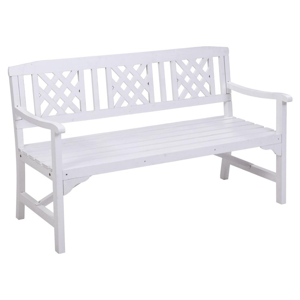 Wooden Garden Bench Chair 3 Seater-White