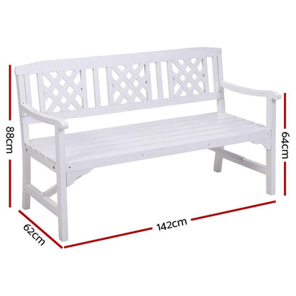 Wooden Garden Bench Chair 3 Seater-White