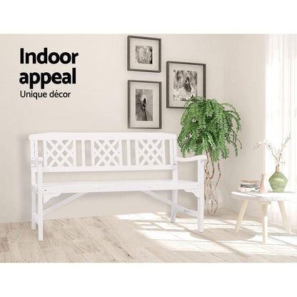 Wooden Garden Bench Chair 3 Seater-White