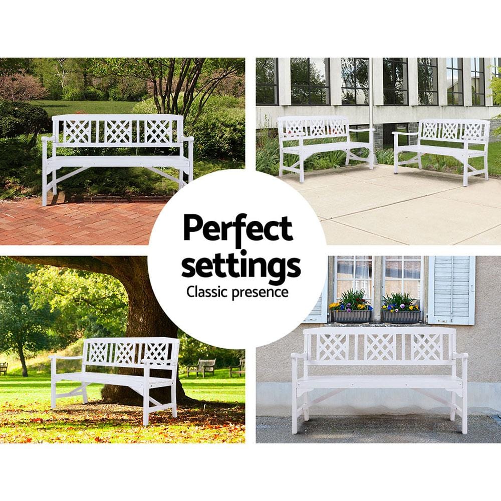 Wooden Garden Bench Chair 3 Seater-White