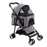 i.Pet Pet Stroller Dog Carrier Foldable Pram 3 IN 1 Middle Size Grey