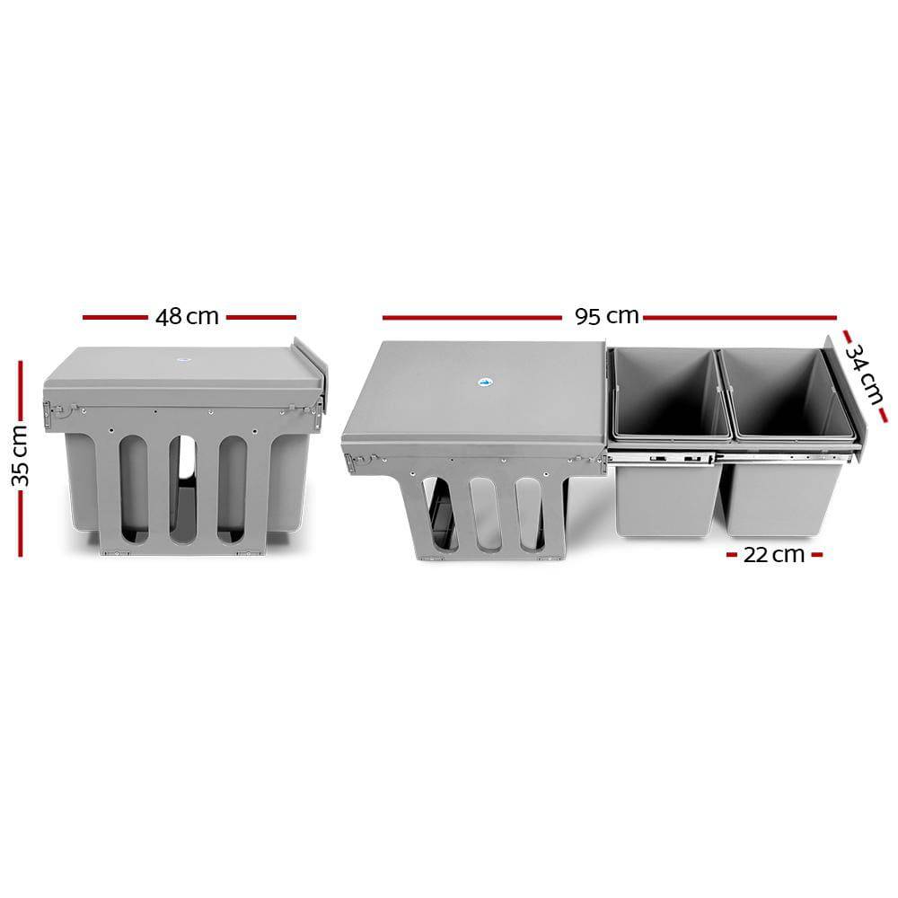 Pull Out Kitchen Bin - Grey Cefito 2x15L