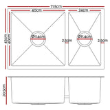 Cefito 71cm x 45cm Stainless Steel Kitchen Sink Under/Top/Flush Mount Silver