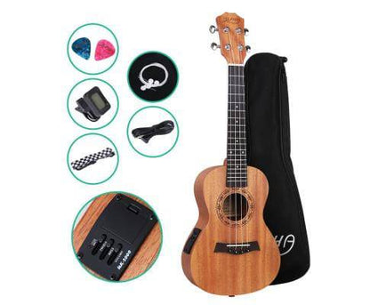 Alpha 26" Ukulele Equaliser Natural Mahogany Tenor Beginner Gift w/ Bag