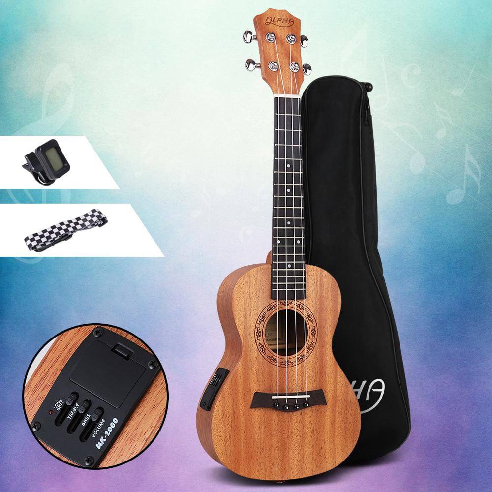 Alpha 26" Ukulele Equaliser Natural Mahogany Tenor Beginner Gift w/ Bag