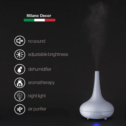 Essential Oil Diffuser Ultrasonic Humidifier Aromatherapy LED Light 200ML 3 Oils 15 x 15 x 20cm Matte Grey