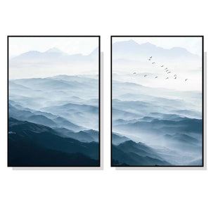 60cmx90cm Blue mountains 2 Sets Black  Frame Canvas Wall Art