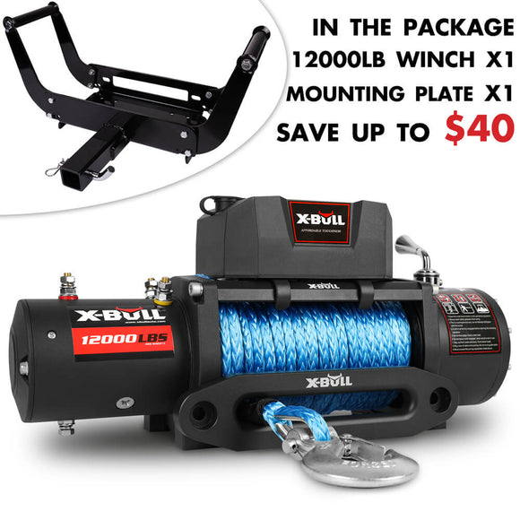 X-BULL 4x4 Electric Winch 12V 12000LBS synthetic rope 4WD Car with winch mounting plate