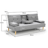 Sarantino Rochester Linen Fabric Sofa Bed Lounge Couch Futon Furniture Suite - Light Grey