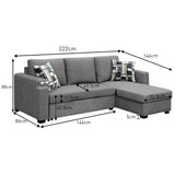 Sarantino Fontana Pullout Sofa Bed with Storage Chaise Lounge - Grey