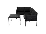 Eden 4-Seater Outdoor Lounge Set with Coffee Table in Black - Stylish Textile and Rope Design