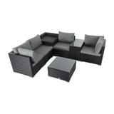 7PC Outdoor Wicker Loveseat Setting with Storage Corner (Black)