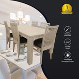 Foxglove 7pc Dining Set 190cm Table 6 PU Seat Chair Solid Mt Ash Wood - White