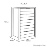 Tallboy with 5 Storage Drawers Natural Wood like MDF in White Ash Colour