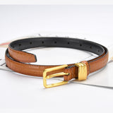 Genuine leather with Crocodile pattern pin buckle thin belt jeans belt for women (Black)