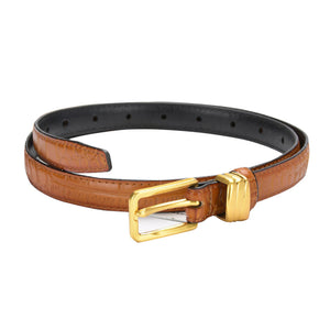 Genuine leather with Crocodile pattern pin buckle thin belt jeans belt for women (Light Brown)