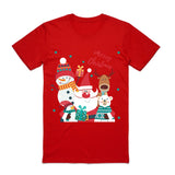 100% Cotton Christmas T-shirt Adult Unisex Tee Tops Funny Santa Party Custume, Santa Gathering (Red), 3XL