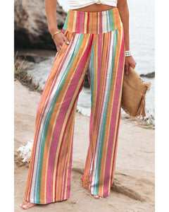 Azura Exchange Striped Smocked High Waist Wide Leg Pants - M