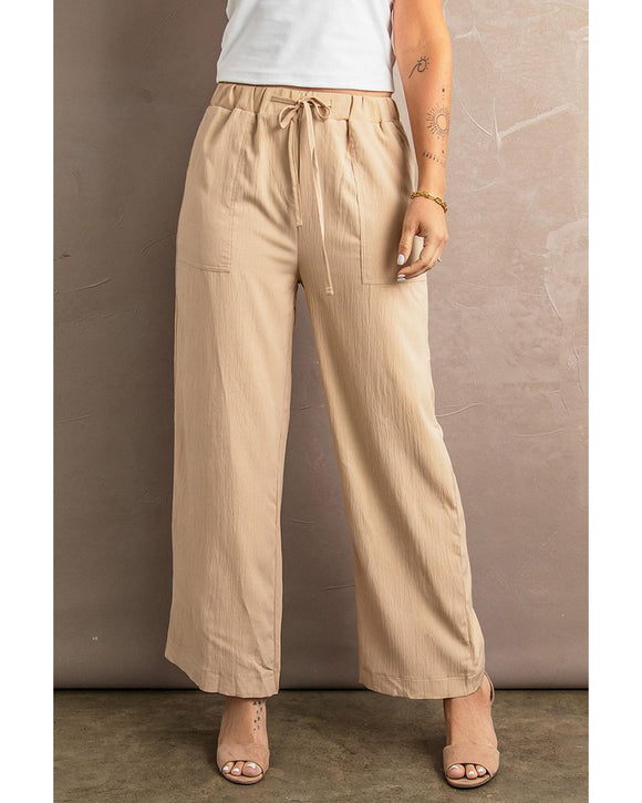 Azura Exchange Drawstring Waist Crinkled Wide Leg Pants - M