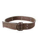 DOLCE &amp; GABBANA Brown Leather Canvas Belt with Round Buckle 100 cm Women