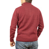 100% SHETLAND WOOL Half Zip Up Knit JUMPER Pullover Mens Sweater Knitted - Burgundy (97) - L