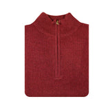 100% SHETLAND WOOL Half Zip Up Knit JUMPER Pullover Mens Sweater Knitted - Burgundy (97) - L