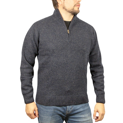 100% SHETLAND WOOL Half Zip Up Knit JUMPER Pullover Mens Sweater Knitted - Denim Blue (45) - S