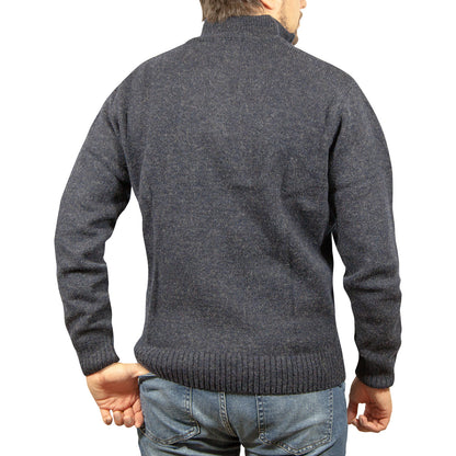 100% SHETLAND WOOL Half Zip Up Knit JUMPER Pullover Mens Sweater Knitted - Denim Blue (45) - S