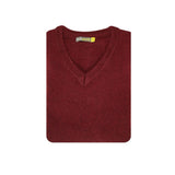 100% Shetland Wool V Neck Knit Jumper Pullover Mens Sweater Knitted - Burgundy (97) - S