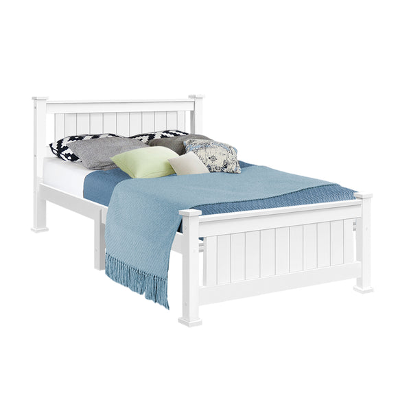 Artiss Bed Frame King Single Size Wooden White RIO