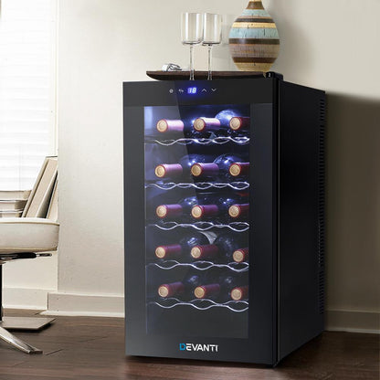 Devanti Wine Cooler 18 Bottles Glass Door Beverage Cooler Thermoelectric Fridge Black