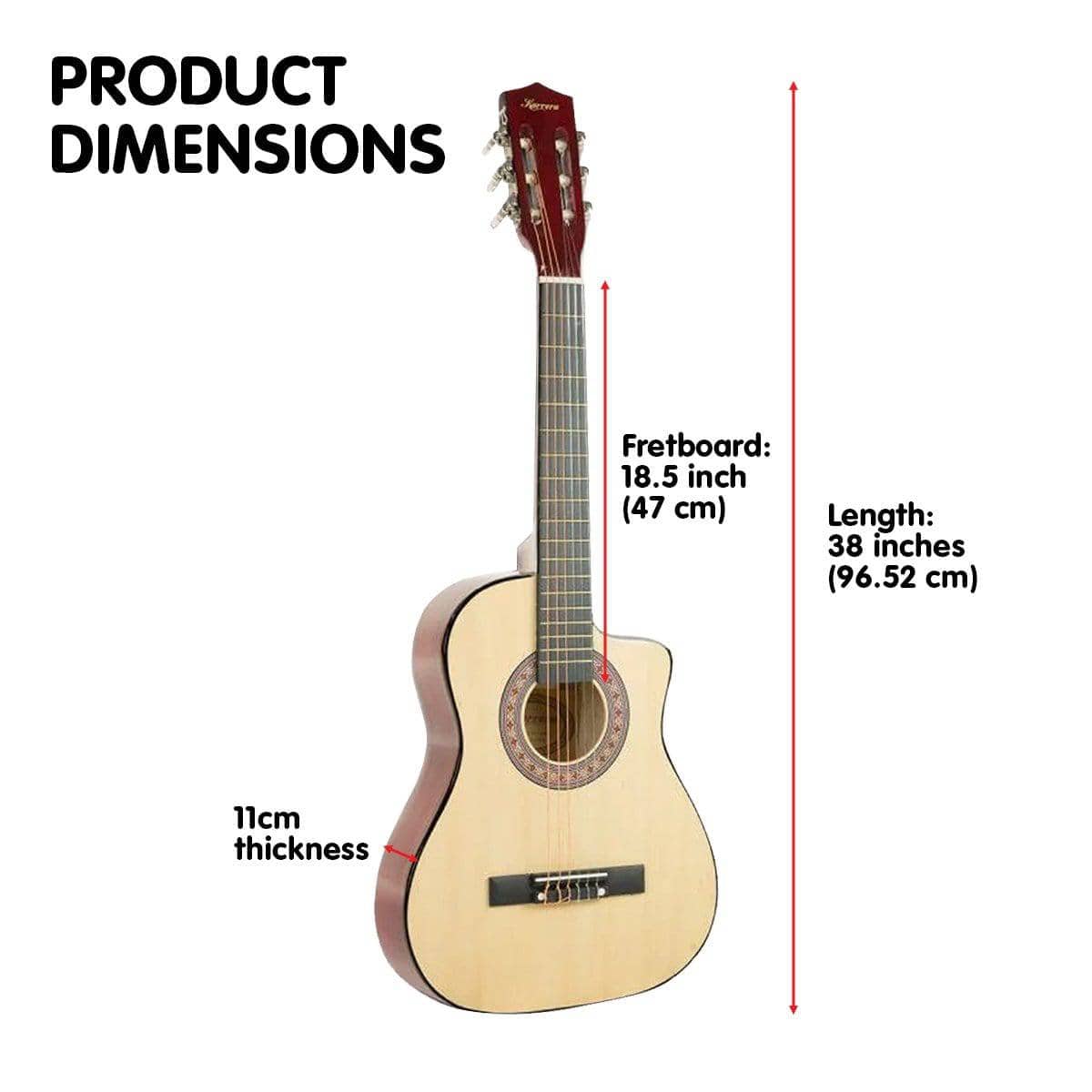 Cutaway Acoustic Guitar with guitar bag - Natural 38in