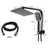 Rain Shower Head Set Black Square Brass Taps Mixer Handheld High Pressure