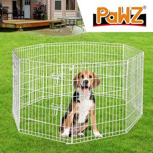 Pet Playpen Puppy Exercise 8 Panel Enclosure Fence Silver With Door 42"